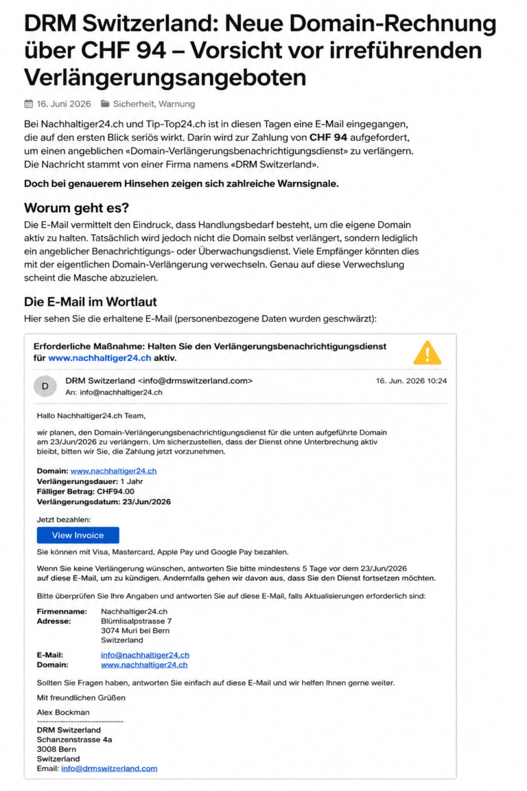 Vorsicht vor neuer Abzocke DRM Switzerland